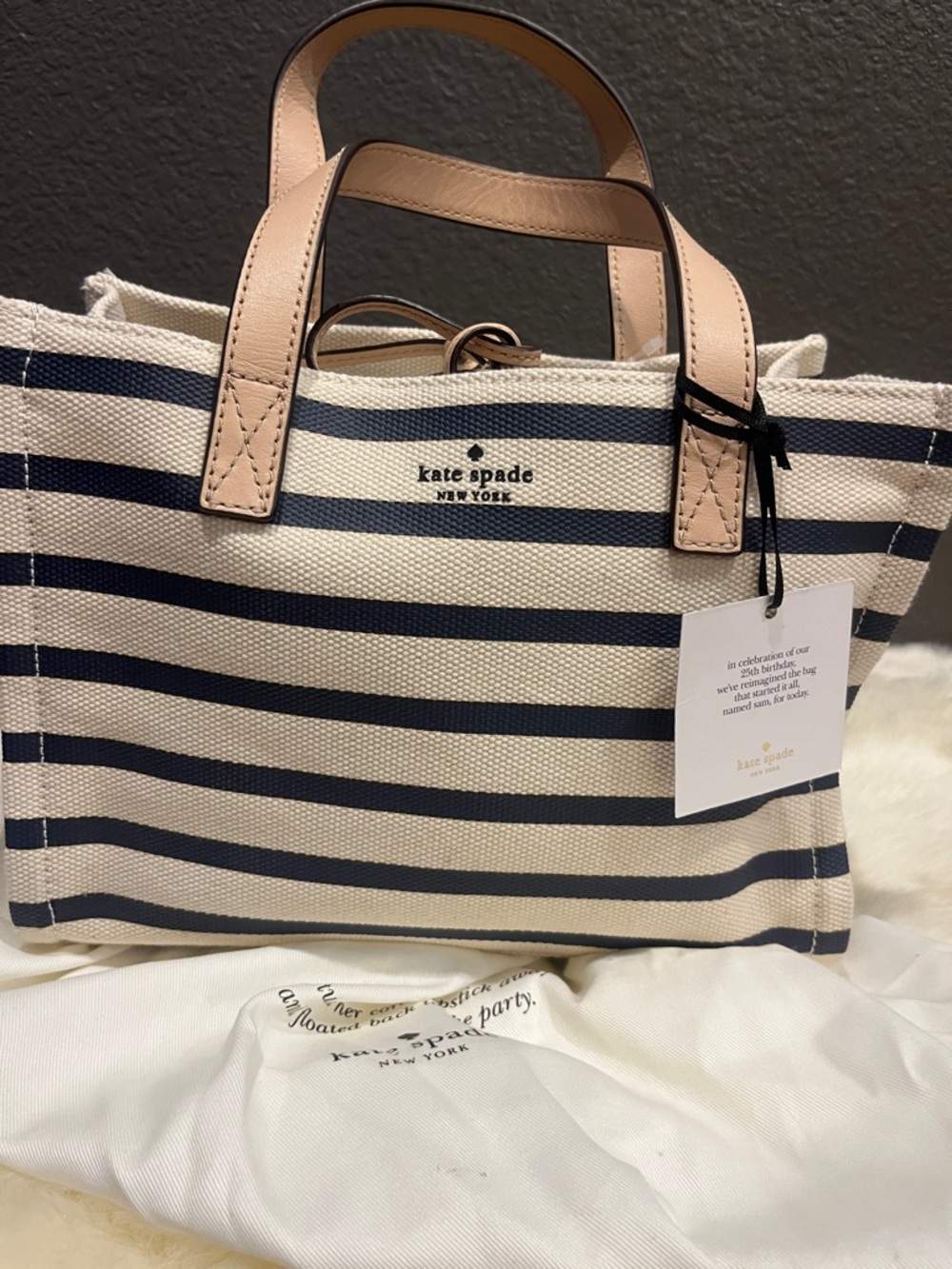 kate spade Navy and Cream Striped Canvas Tote with leather Handles